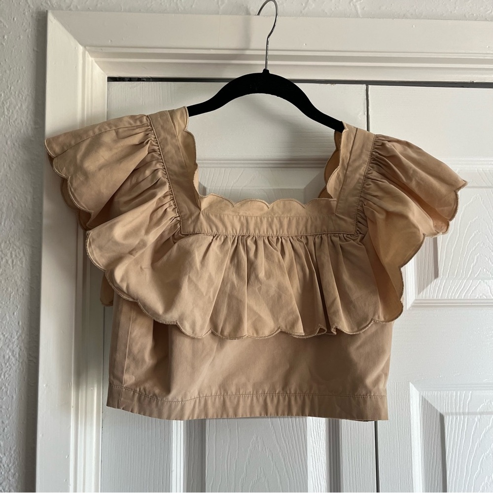 Hunter Bell Kate Beige Khaki Ruffle Crop Top - Picture 9 of 13
